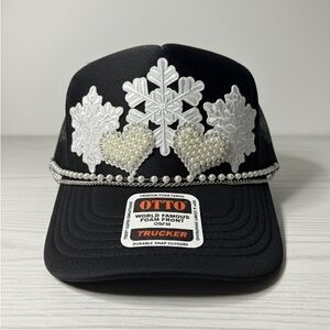 OTTO Black Hat with Silver and Pearl Accents